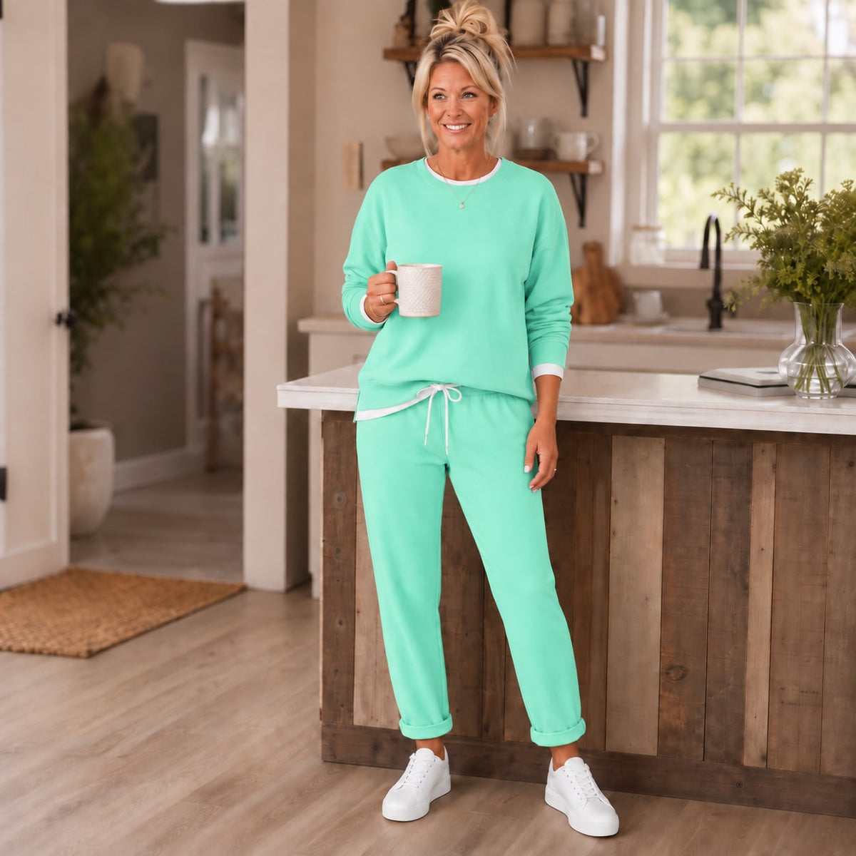 Women's Side Slit Sweatshirt Jogger Set | Sonia_2