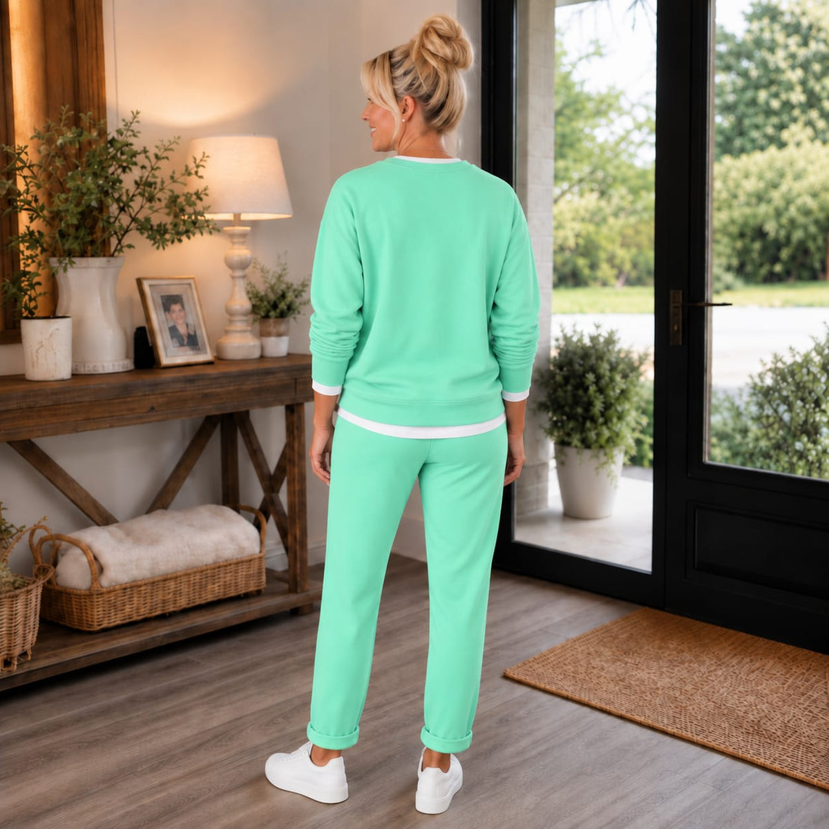 Women's Side Slit Sweatshirt Jogger Set | Sonia_3