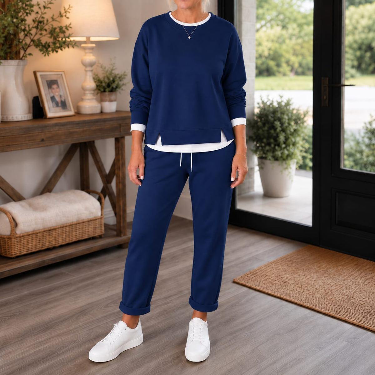 Women's Side Slit Sweatshirt Jogger Set | Sonia_9
