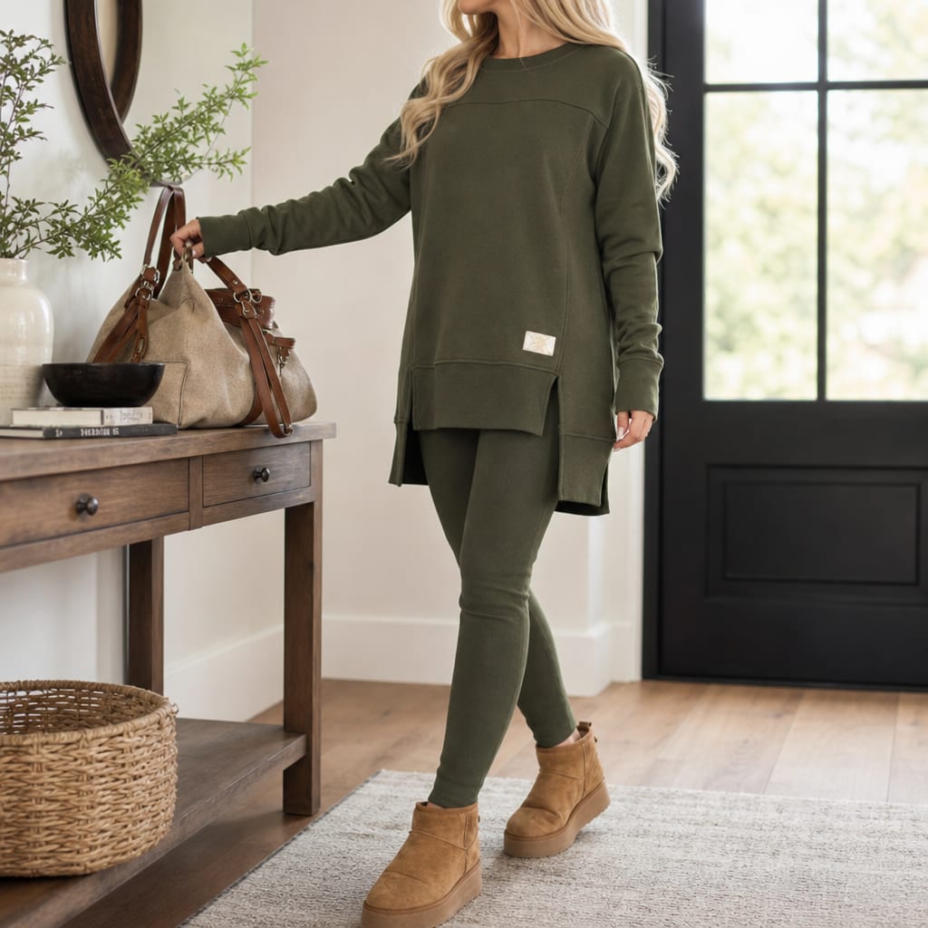 Women's Split Hem Sweatshirt Lounge Set | Kerry_4