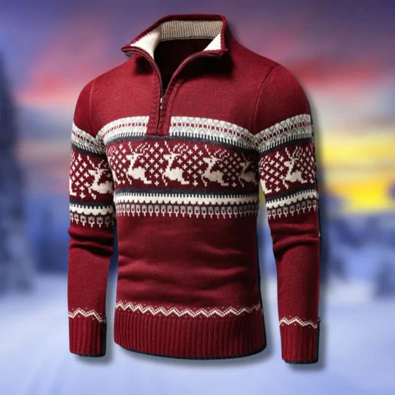 Men's Quarter Zip Reindeer Christmas Jumper | Tom_1
