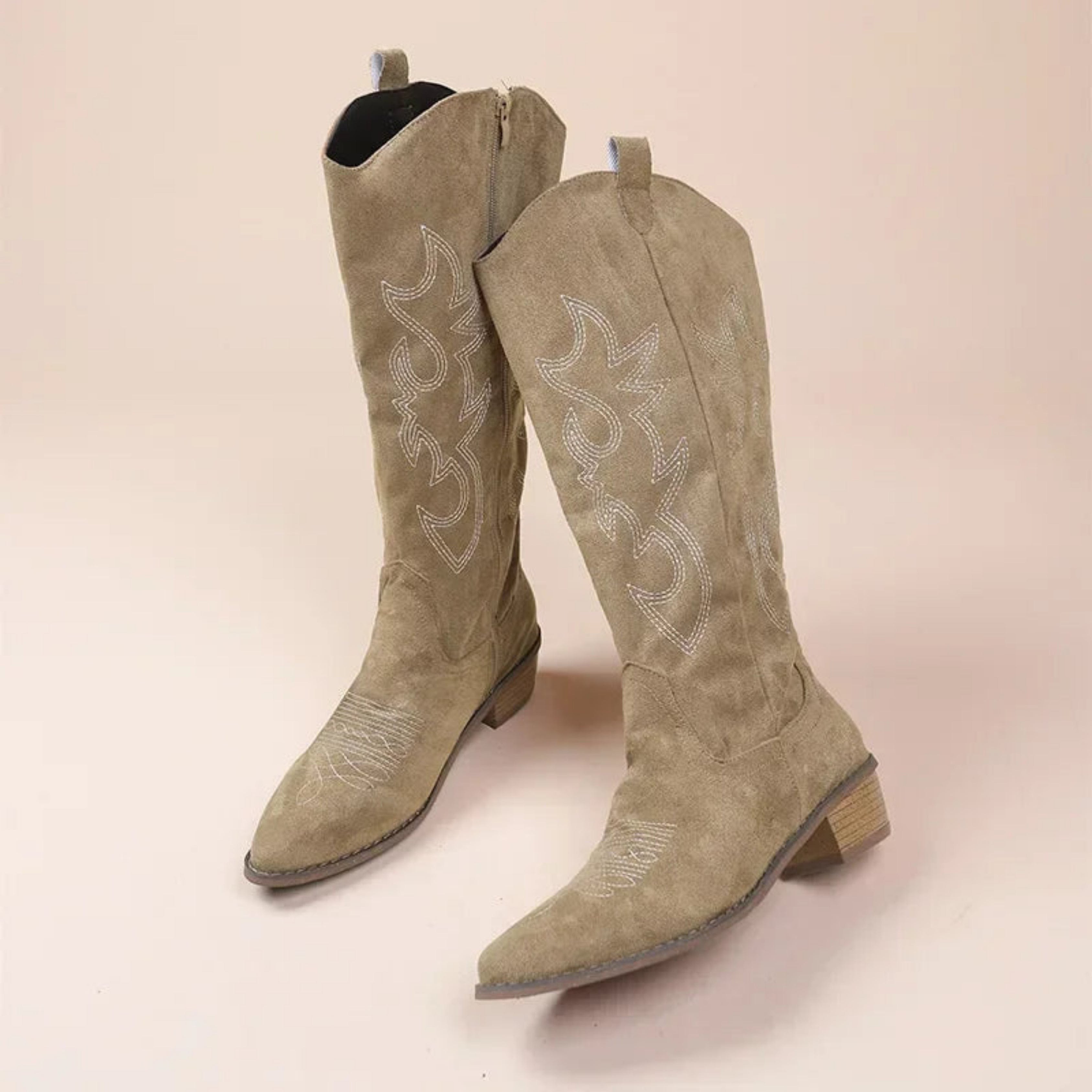 Women's Embroidered Pointed Toe Western Boots | Mia_4
