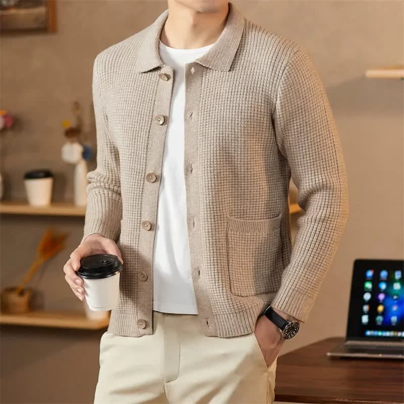 Men's Waffle Knit Regular Fit Cardigan | Wilf_4