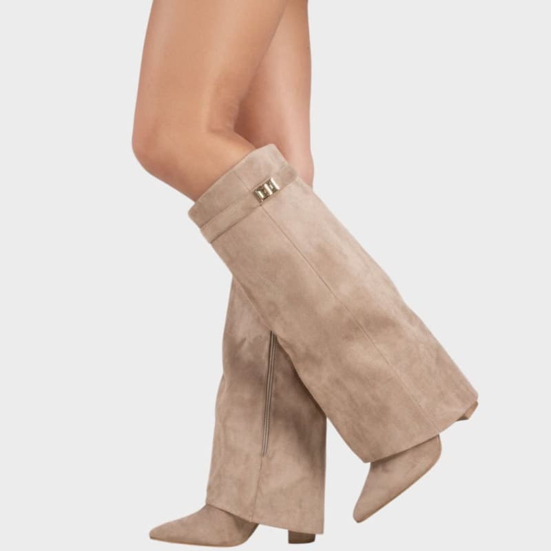 Women's Suede Fold Over Knee High Boots | Luna_1