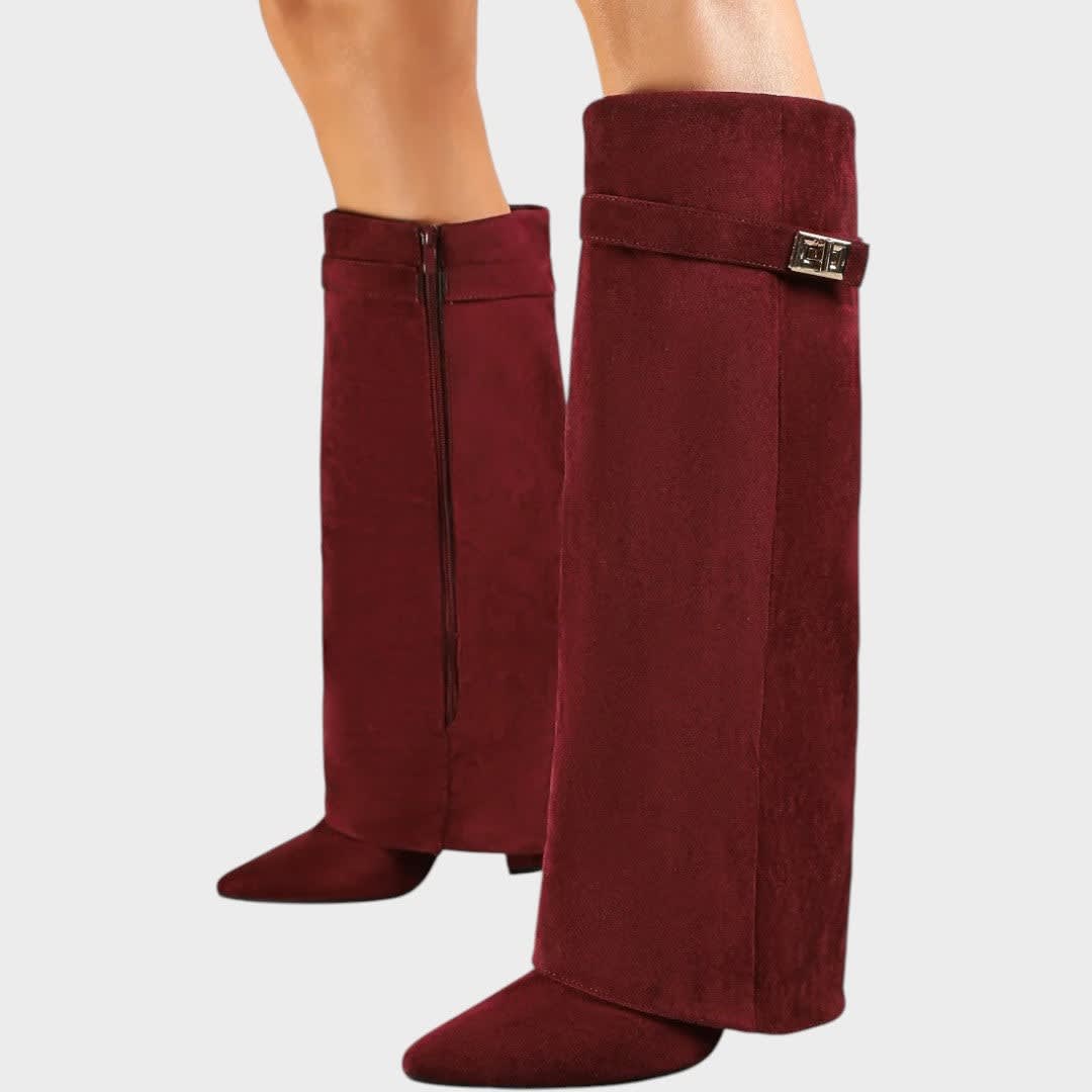 Women's Suede Fold Over Knee High Boots | Luna_10