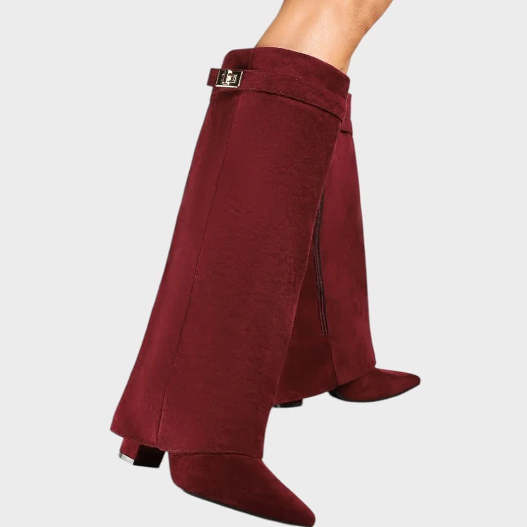 Women's Suede Fold Over Knee High Boots | Luna_11
