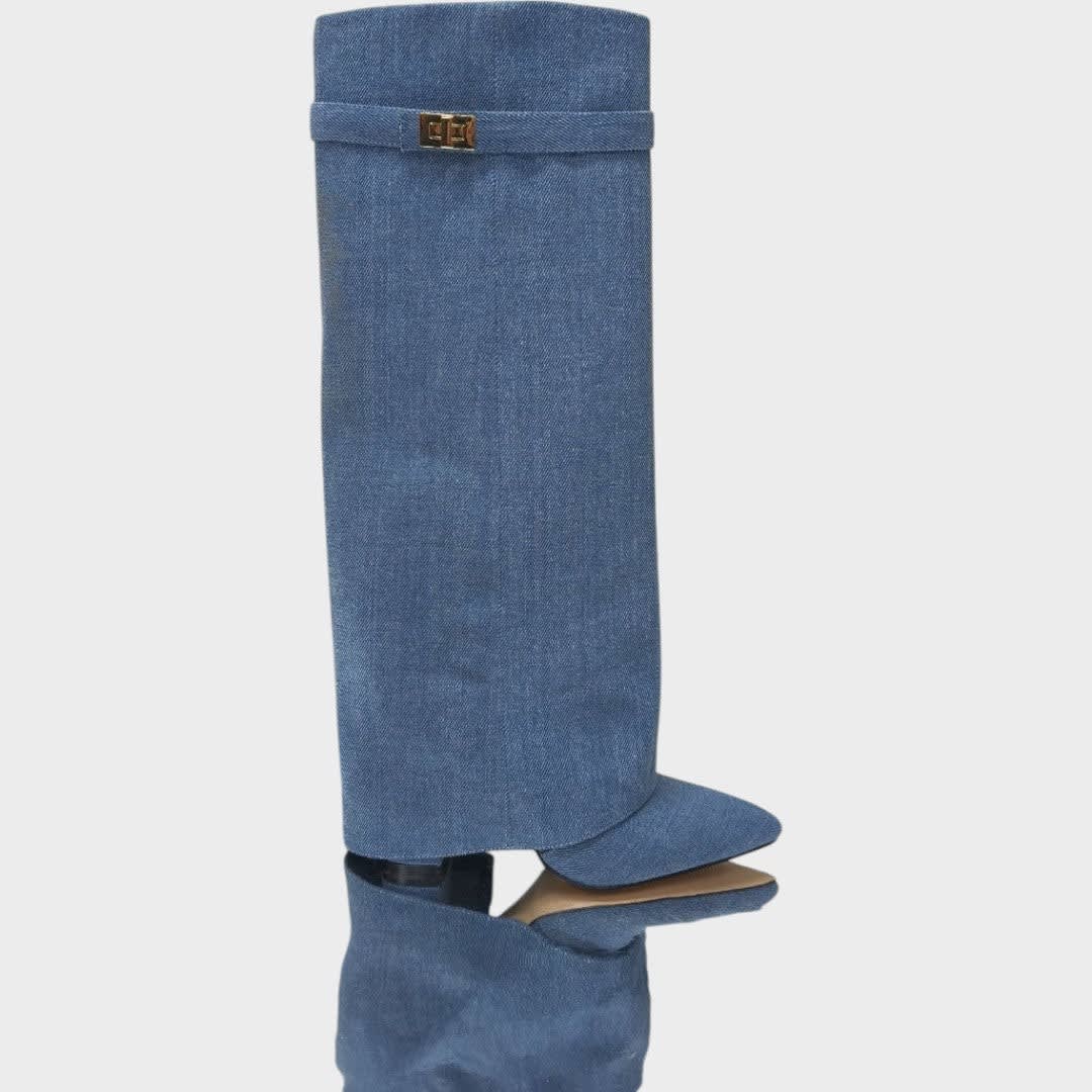 Women's Suede Fold Over Knee High Boots | Luna_15