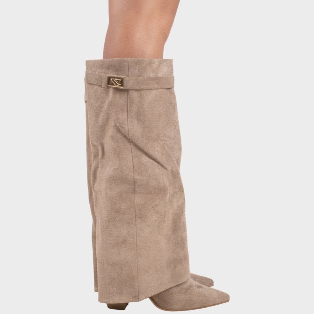 Women's Suede Fold Over Knee High Boots | Luna_2