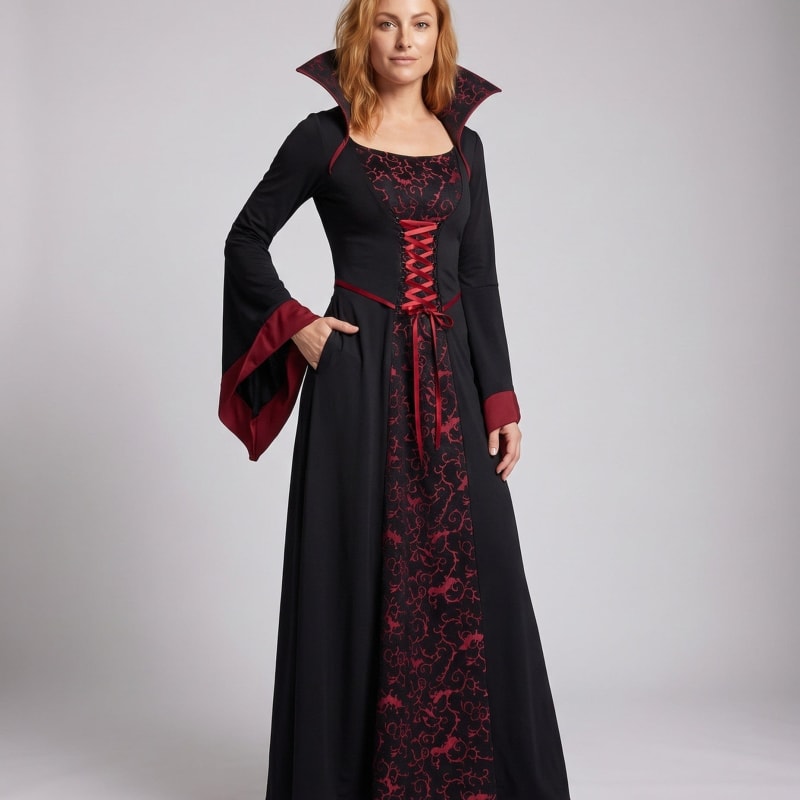 Women's Gothic Vampire Costume Maxi Dress | April_1