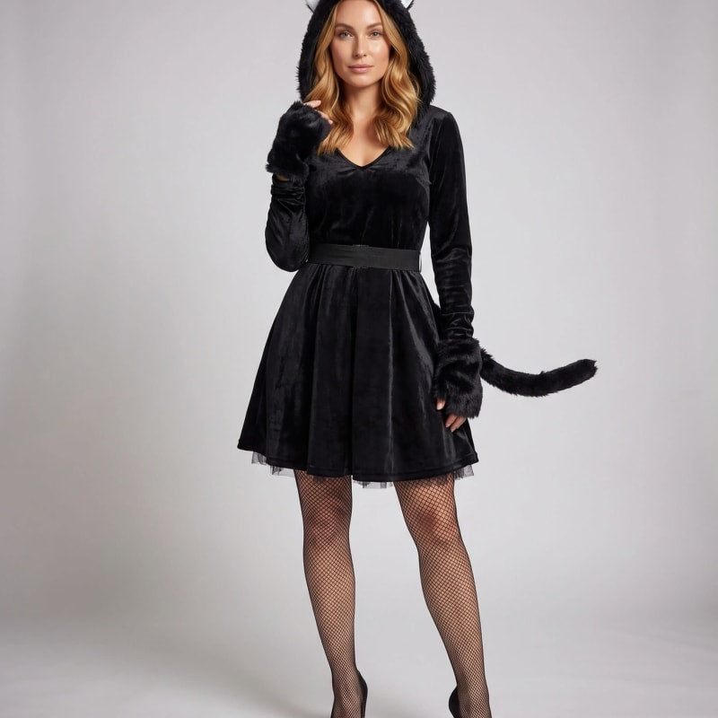 Women's Velvet Cat Costume Mini Dress | Gail_1