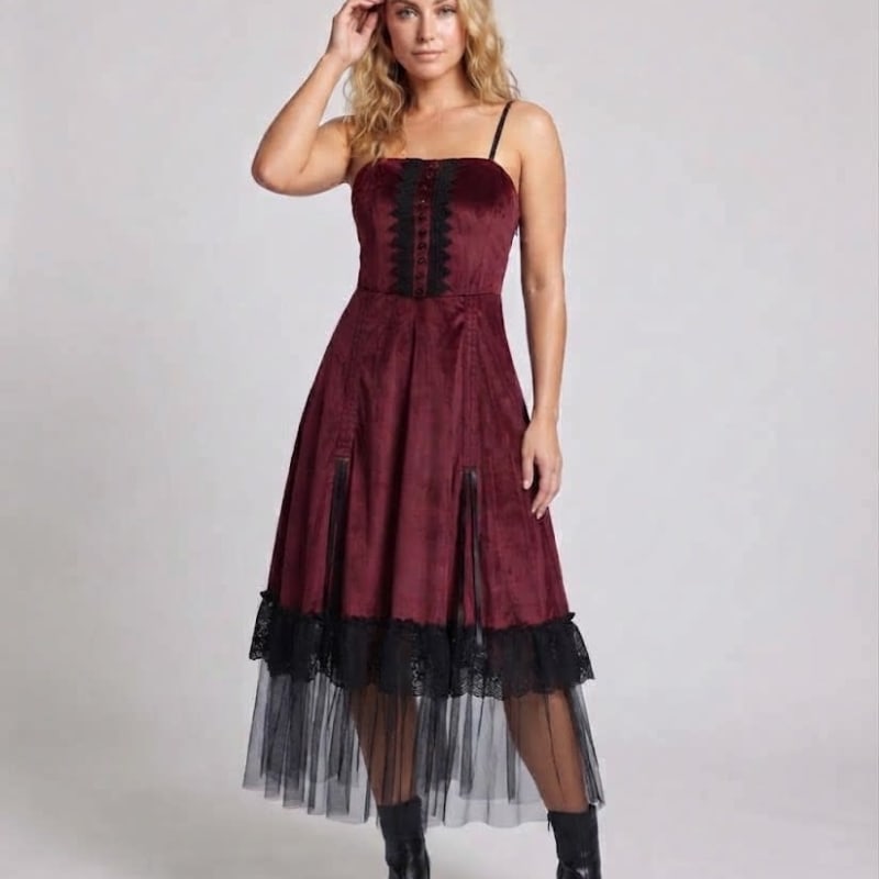 Women's Velvet Devil Costume Midi Dress | Carol_1