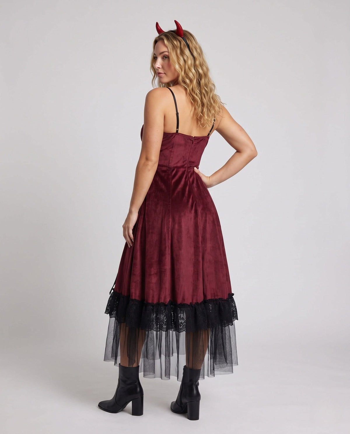 Women's Velvet Devil Costume Midi Dress | Carol_3