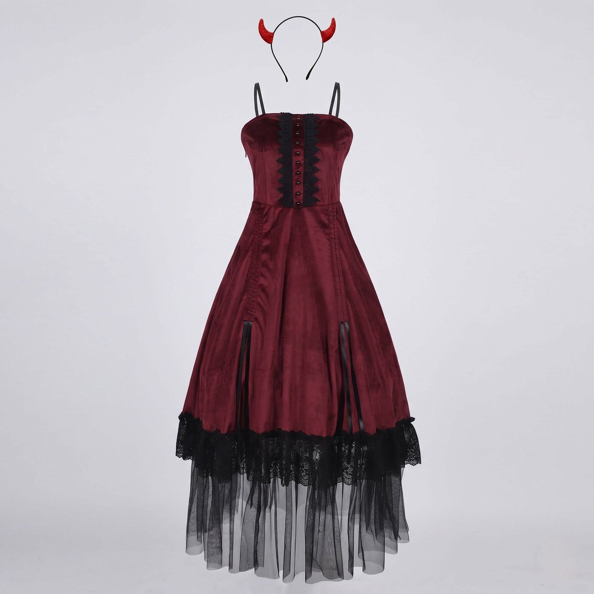 Women's Velvet Devil Costume Midi Dress | Carol_4