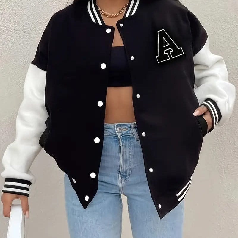Women's Oversized Varsity Bomber Jacket | Tirion_1