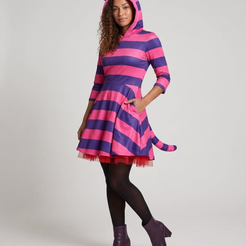Women's Striped Hooded Cat Costume Dress | Niamh_1