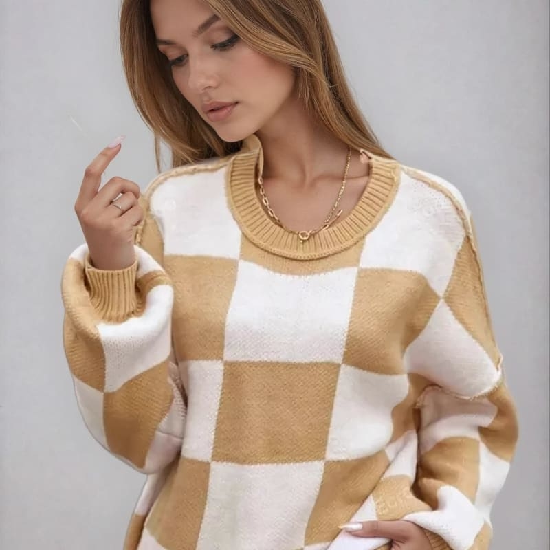 Women's Checkerboard Knit Jumper | Jessie_1