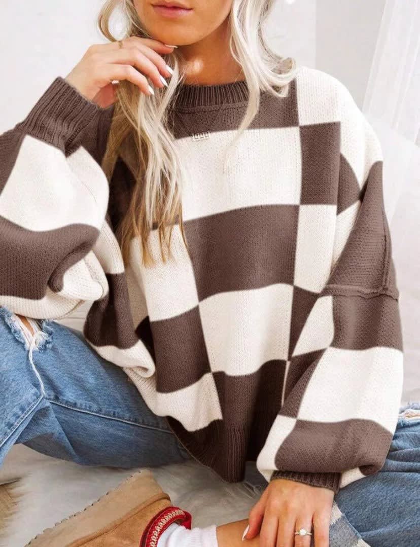 Women's Checkerboard Knit Jumper | Jessie_12