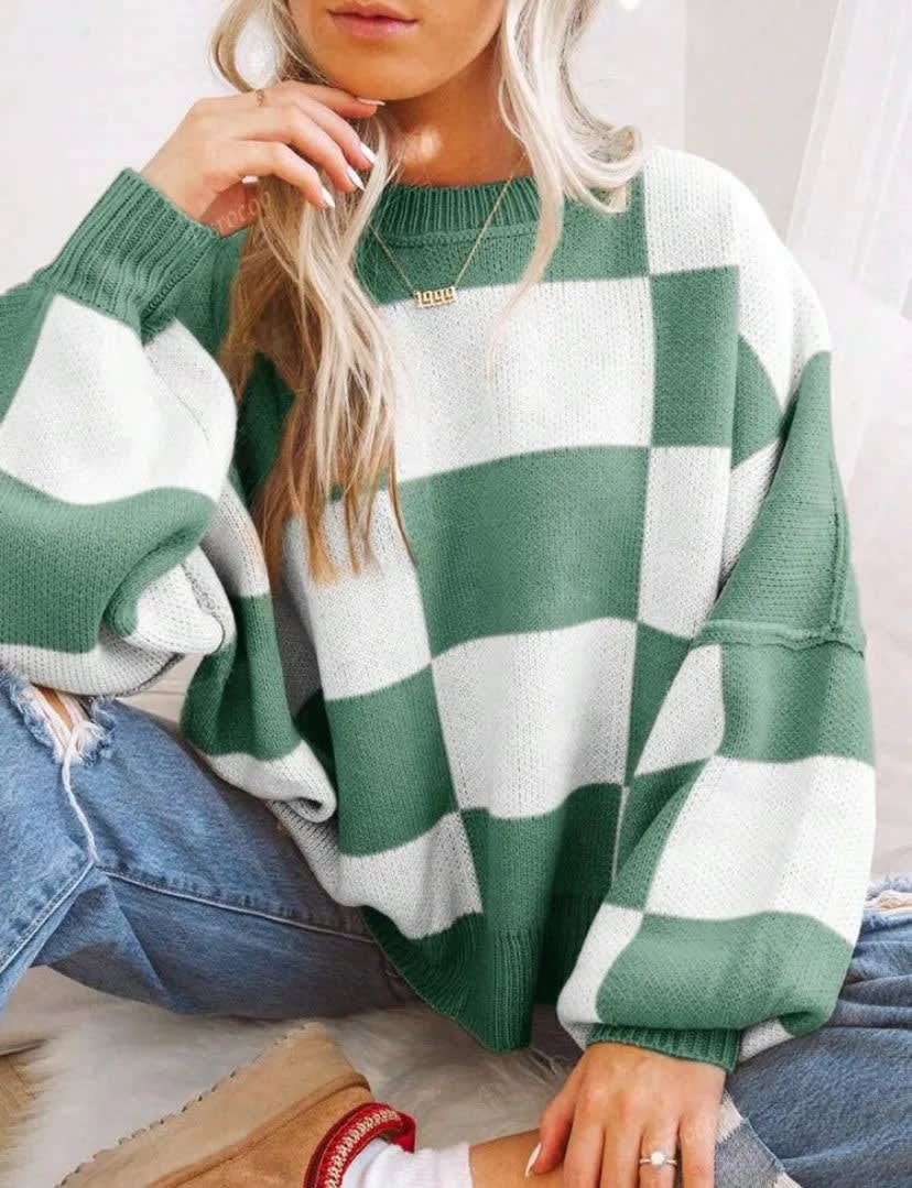 Women's Checkerboard Knit Jumper | Jessie_16