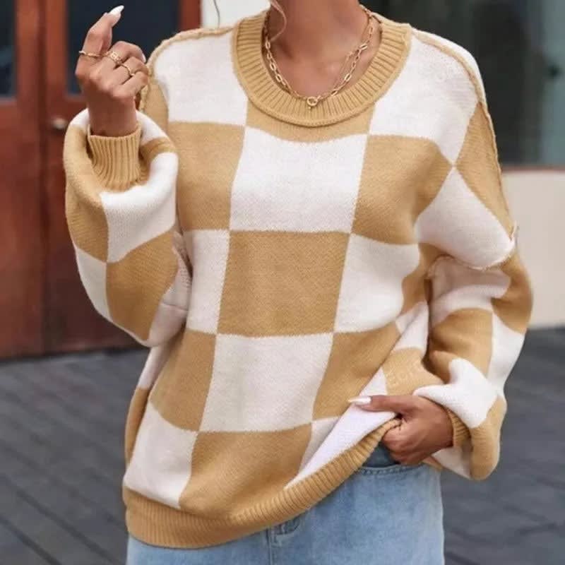 Women's Checkerboard Knit Jumper | Jessie_2