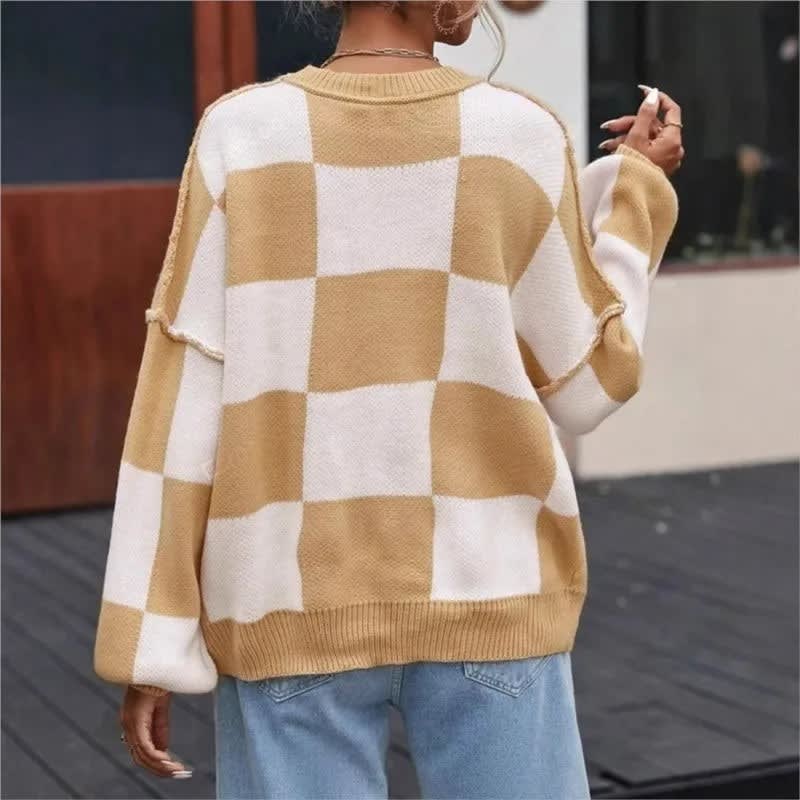 Women's Checkerboard Knit Jumper | Jessie_3