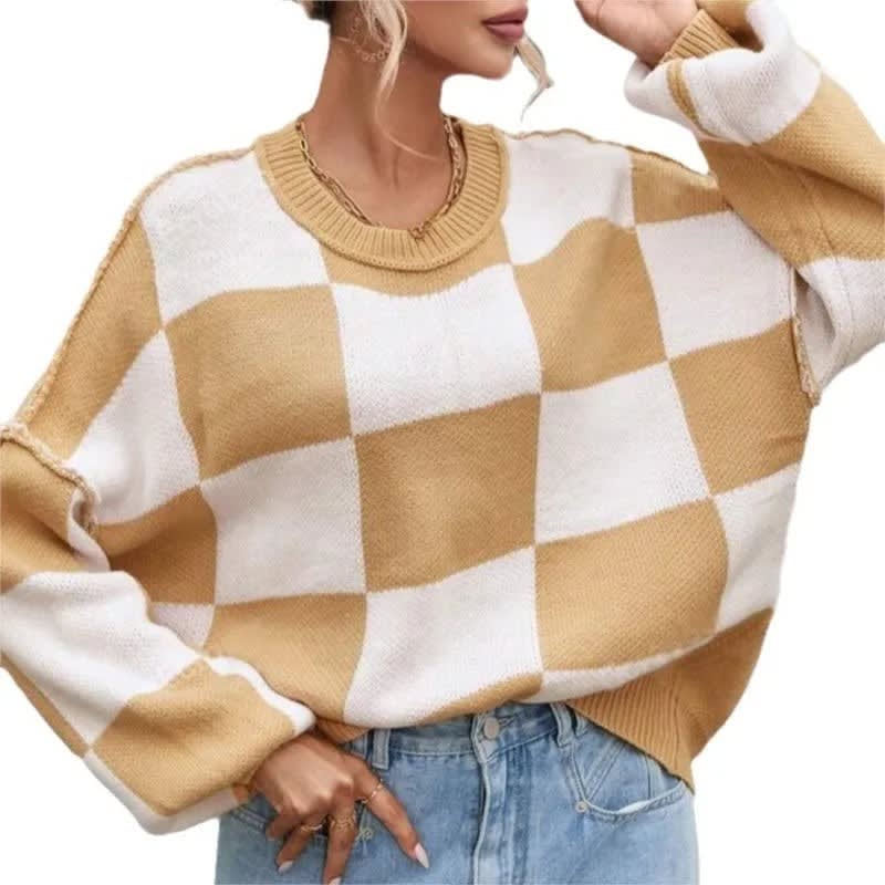 Women's Checkerboard Knit Jumper | Jessie_4