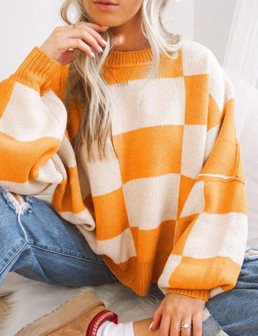 Women's Checkerboard Knit Jumper | Jessie_8