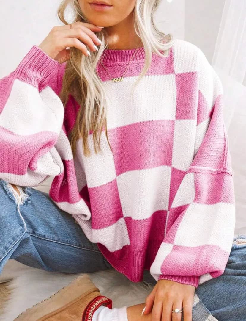 Women's Checkerboard Knit Jumper | Jessie_9