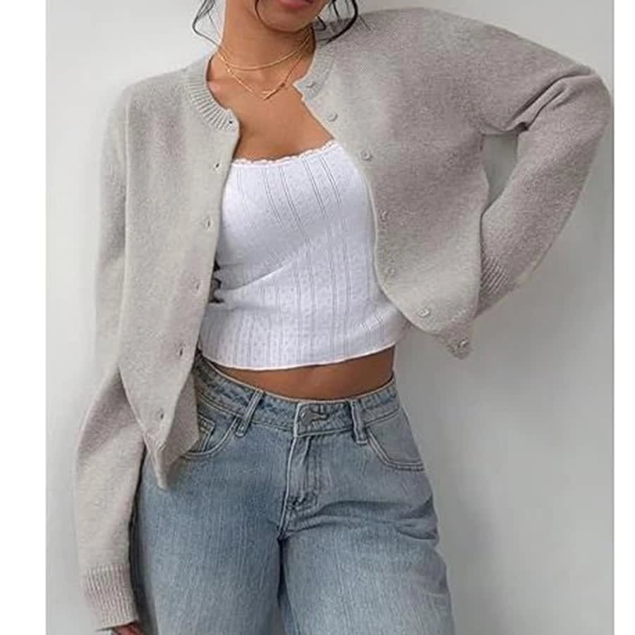 Women's Round Neck Button Cardigan | Bessie_3