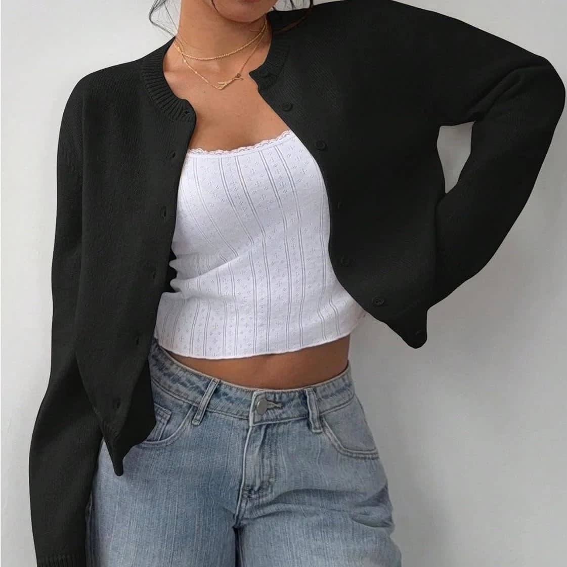 Women's Round Neck Button Cardigan | Bessie_7