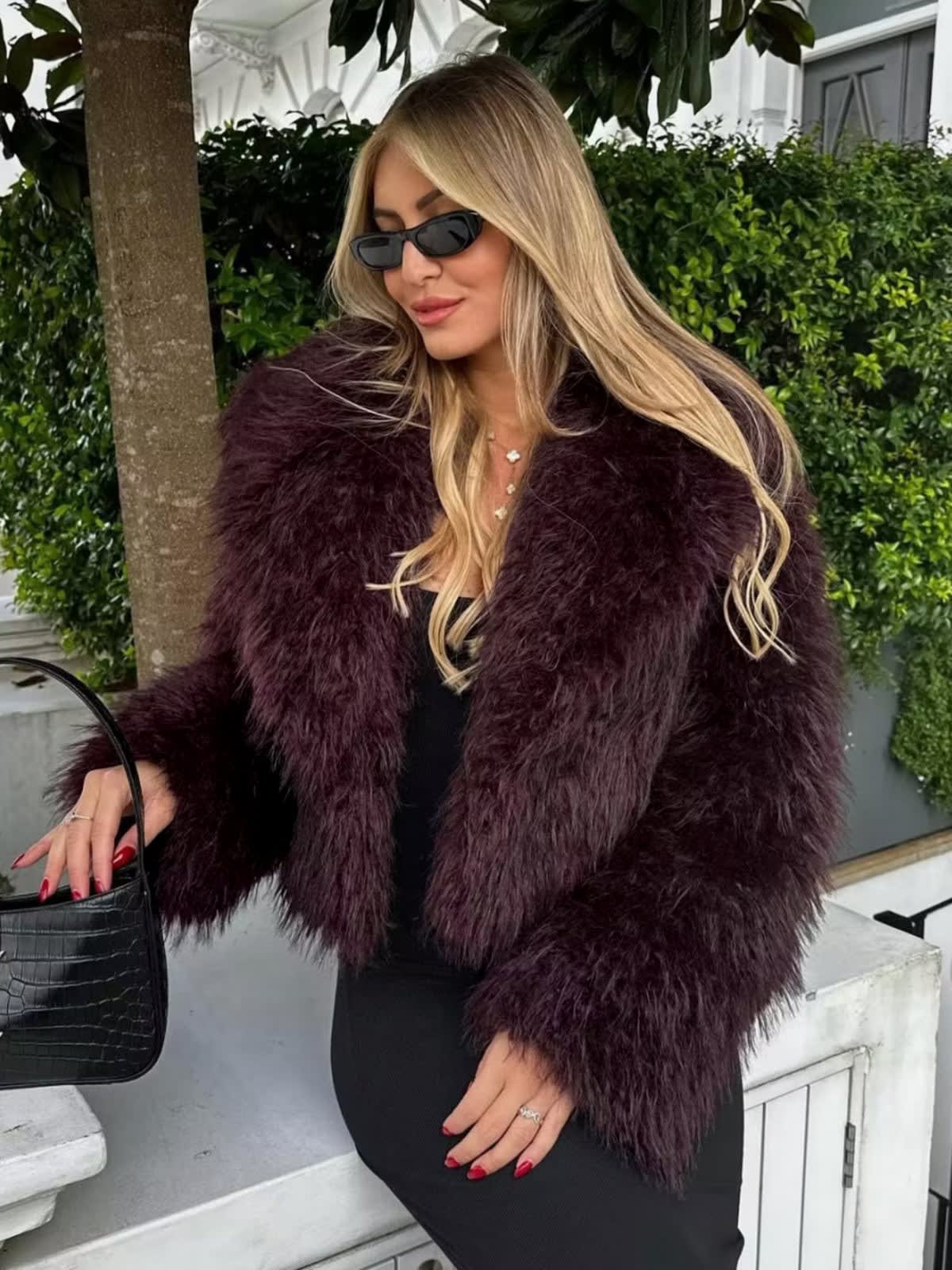 Women's Cropped Faux Fur Coat | Lleucu_4
