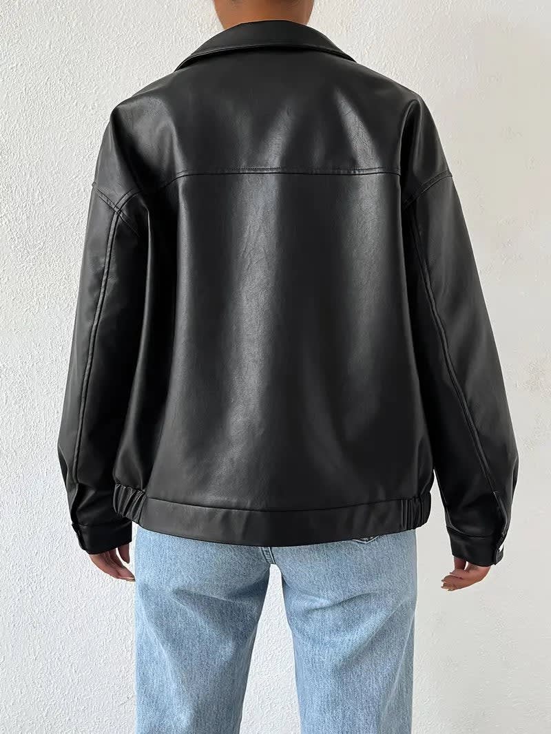 Women's Faux Leather Zip Up Jacket | Cadi_4