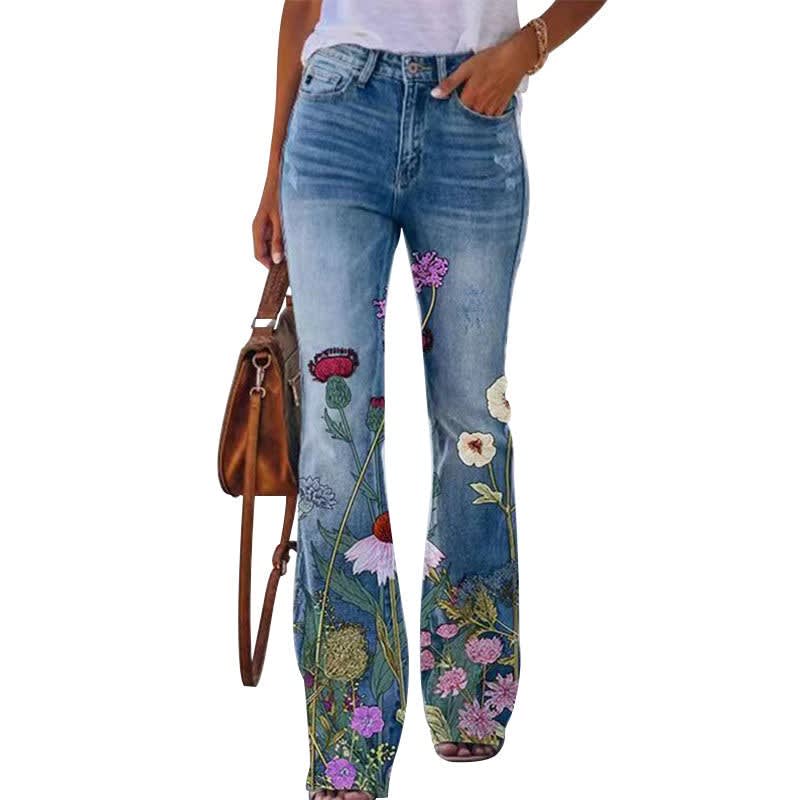 Women's Floral Print Flared Jeans | Clementine_3