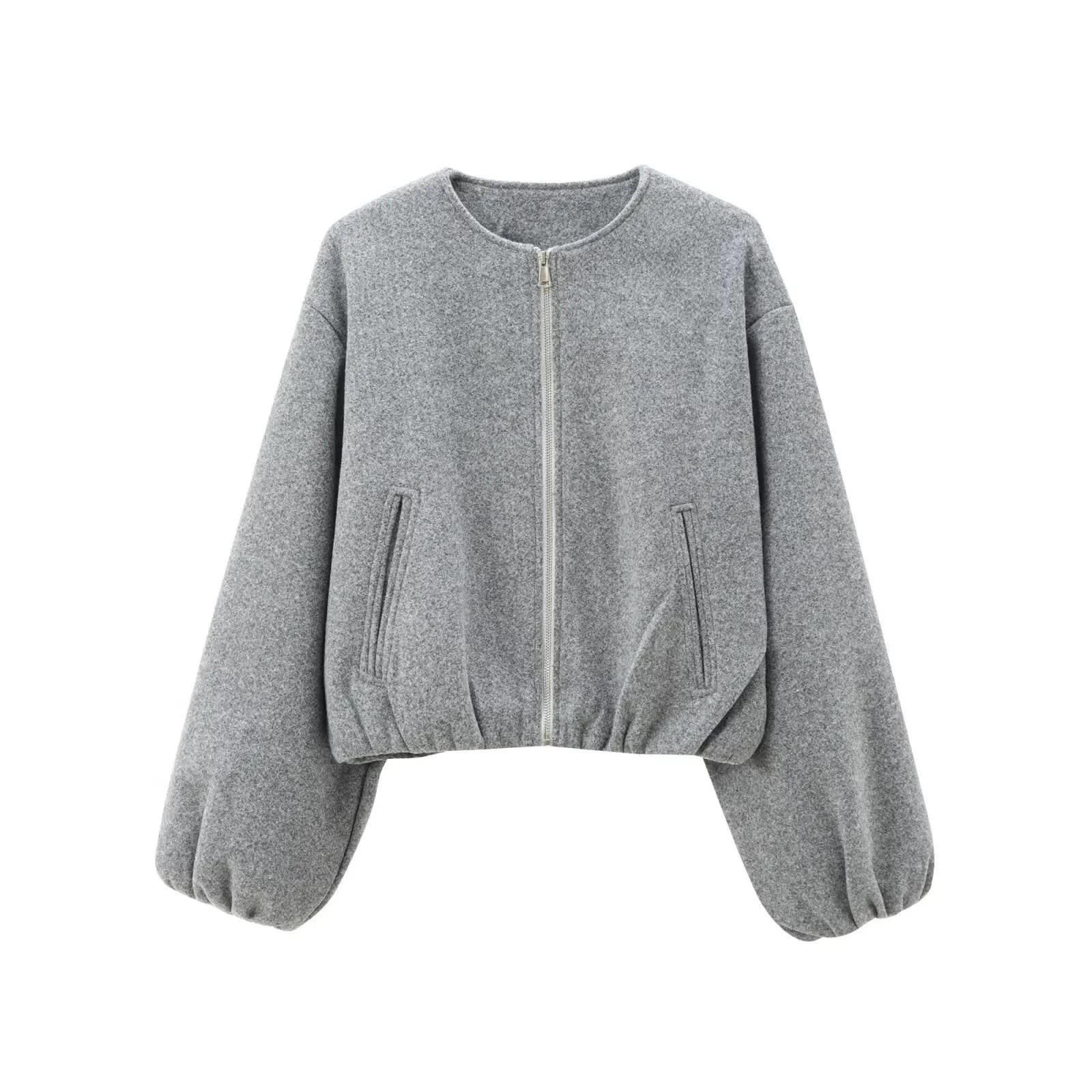 Women's Cropped Zip-Up Bomber Jacket | Lowri_12