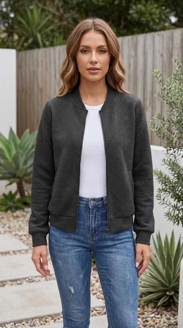 Women's Quilted Zip Bomber Jacket | Dilwen_11