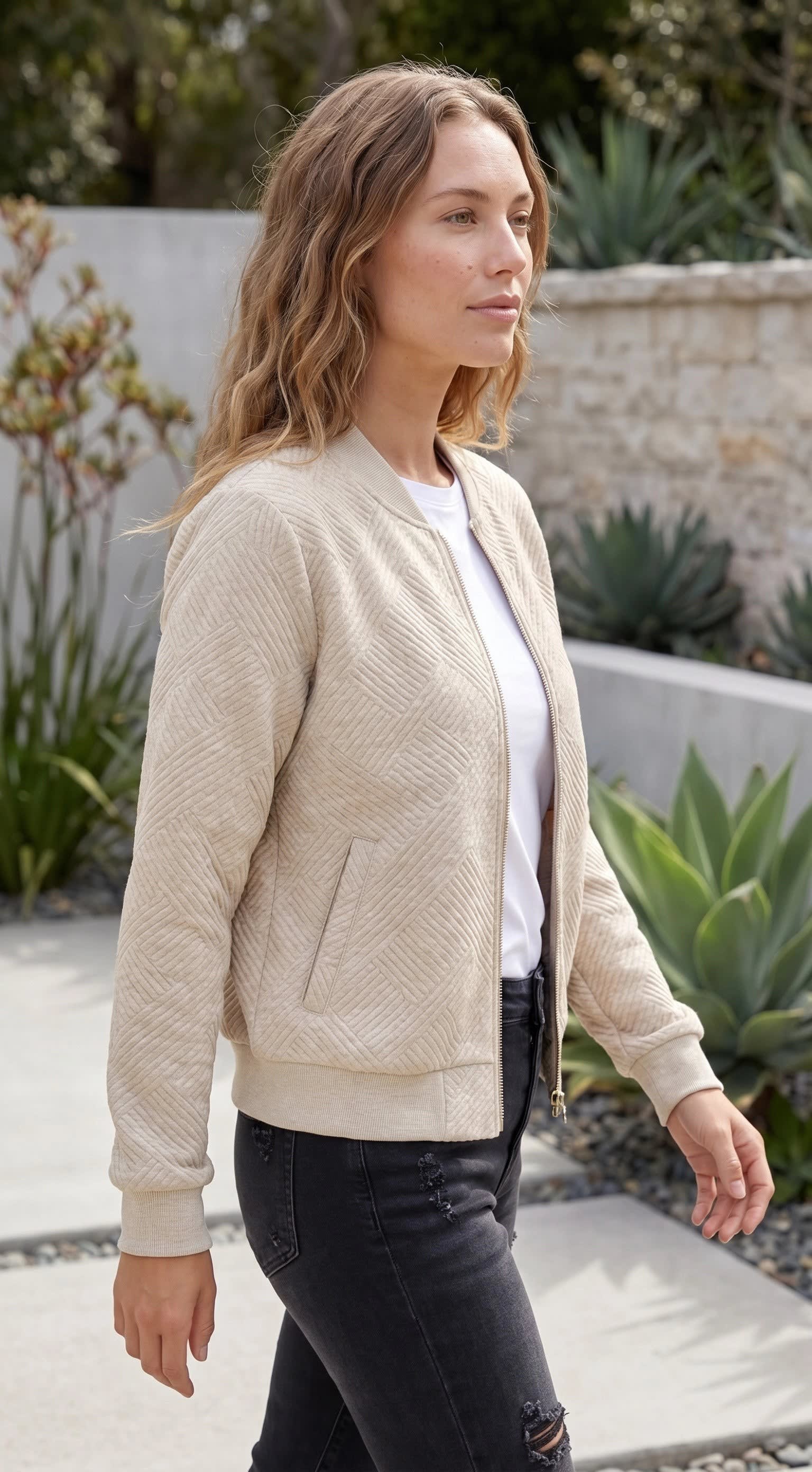 Women's Quilted Zip Bomber Jacket | Dilwen_2