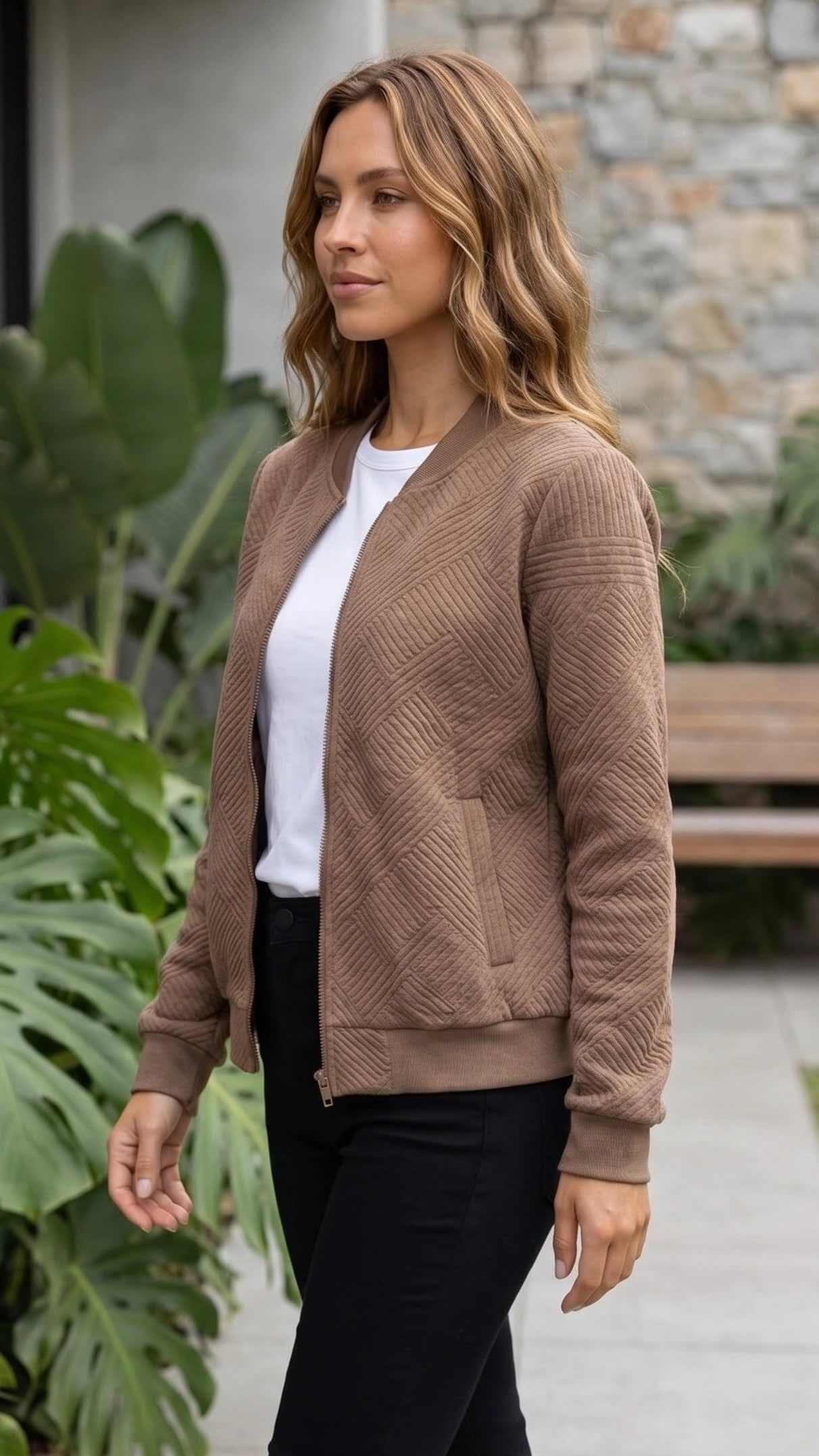 Women's Quilted Zip Bomber Jacket | Dilwen_6