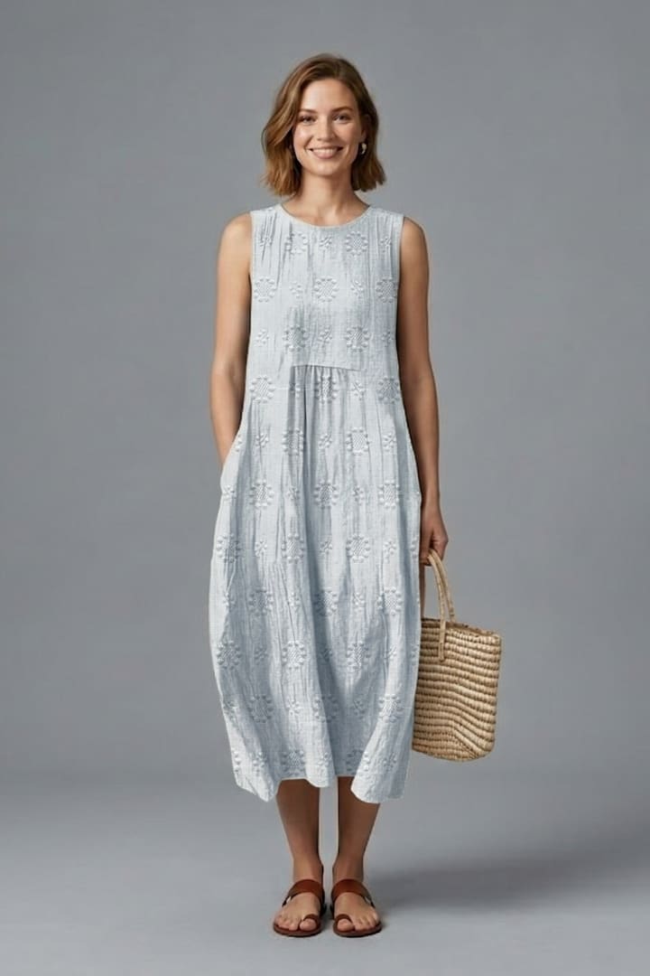 Women's Embroidered Sleeveless Midi Dress | Nicole Nelson_8