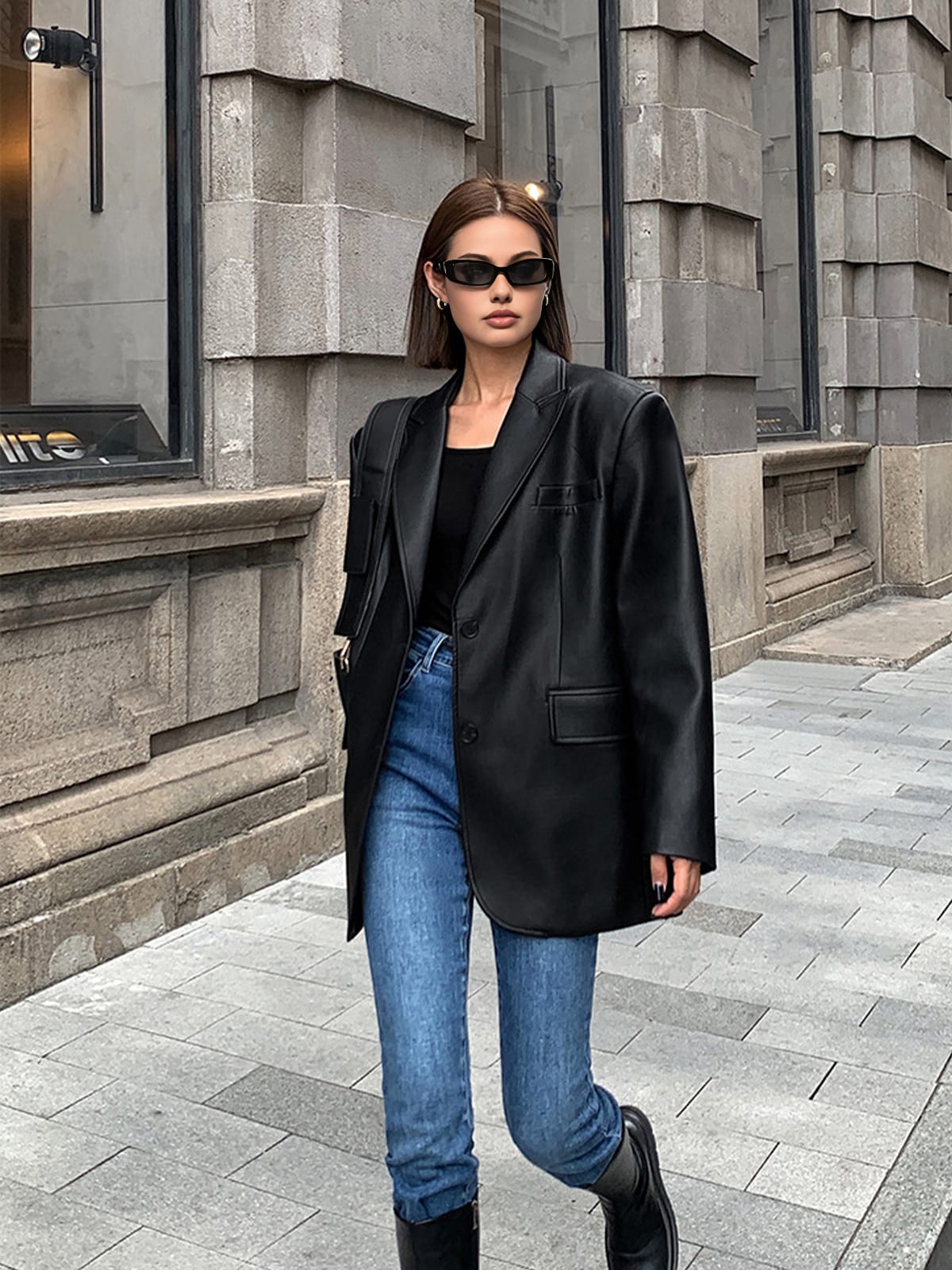 Women's Oversized Faux Leather Blazer | Mabli_6