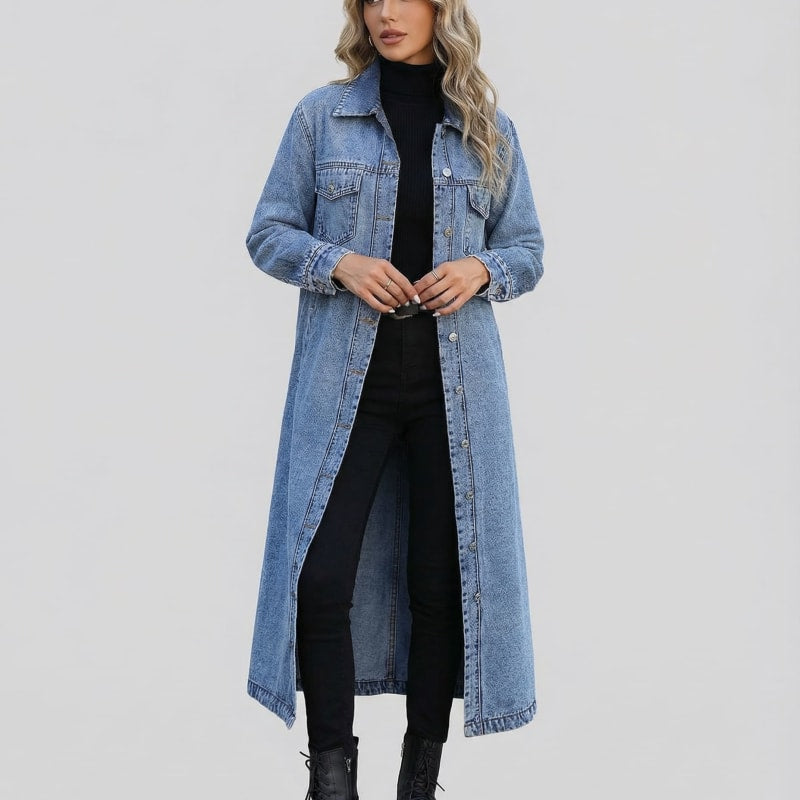 Women's Longline Denim Coat | Alys_1