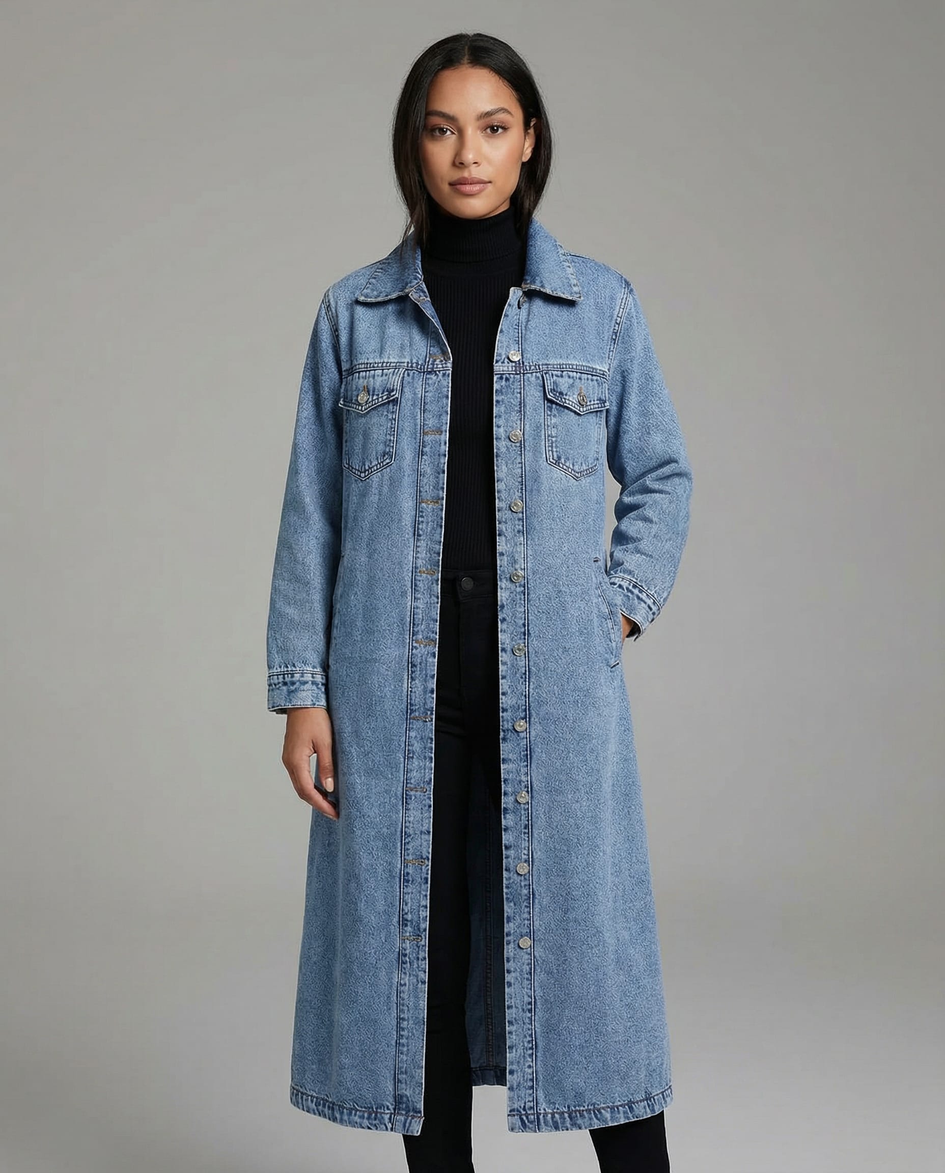 Women's Longline Denim Coat | Alys_2