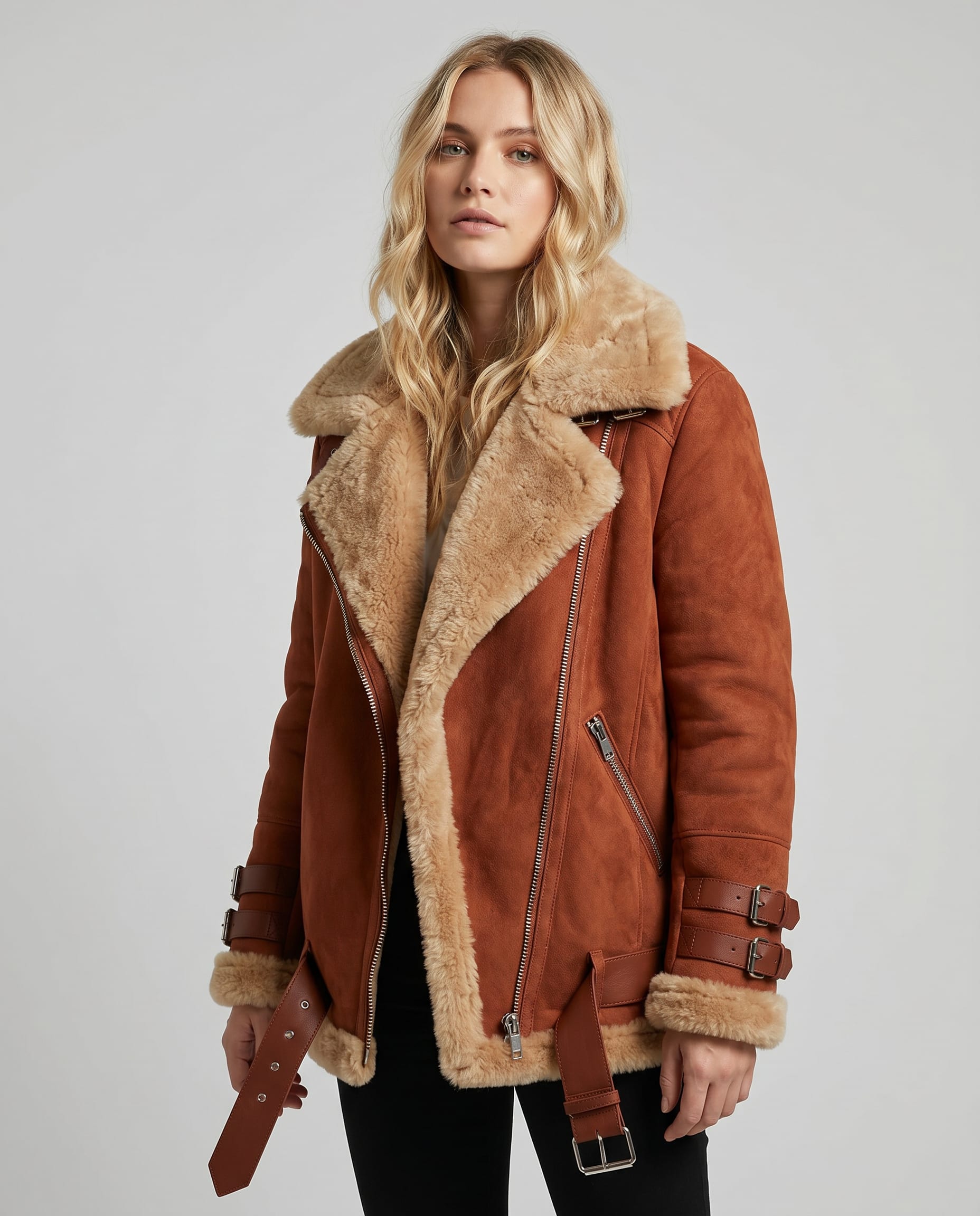 Women's Faux Shearling Aviator Jacket | Iola_2