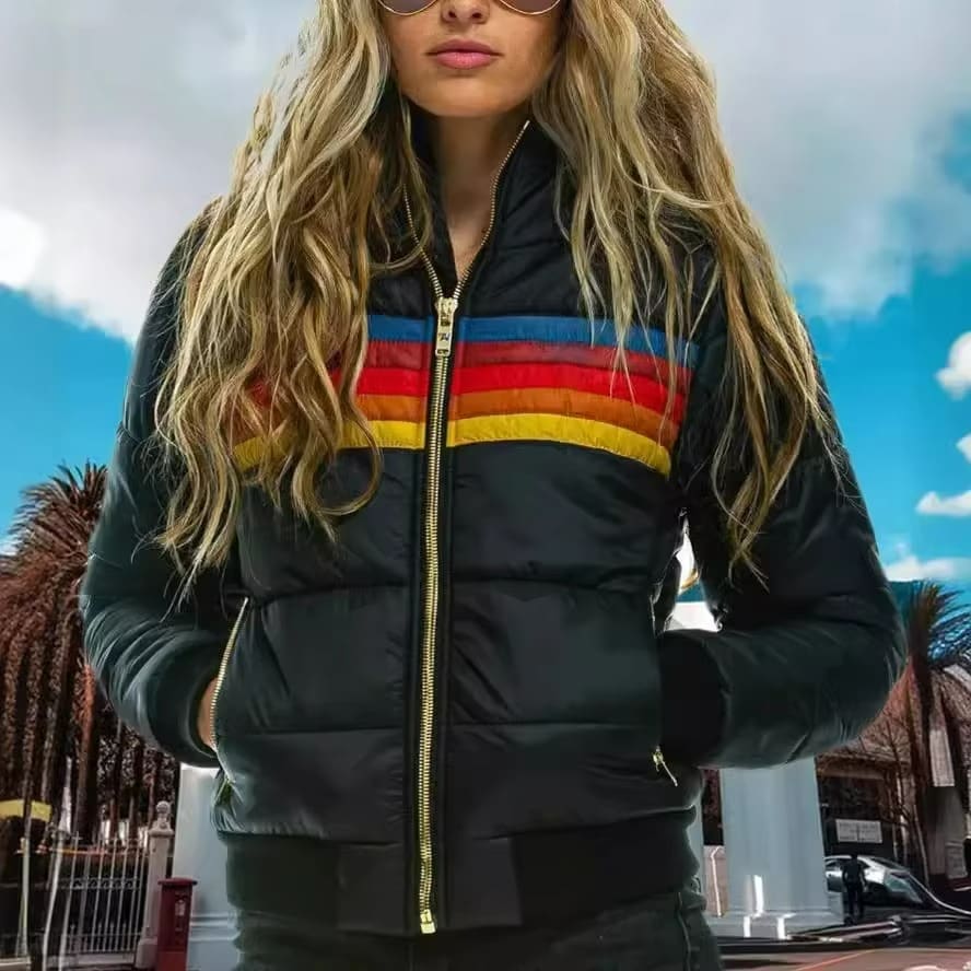 Women's Retro Striped Puffer Jacket | Fern_4