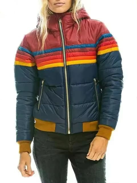 Women's Retro Striped Puffer Jacket | Fern_6