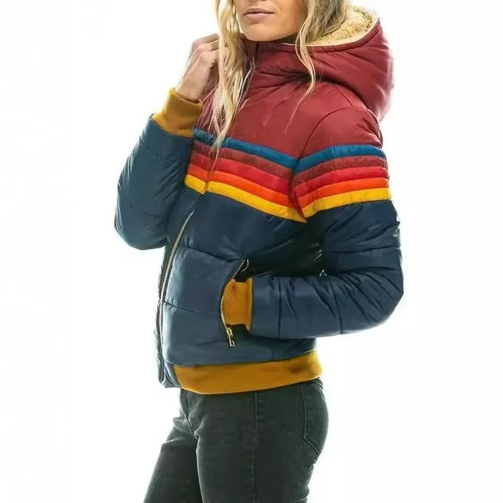 Women's Retro Striped Puffer Jacket | Fern_7