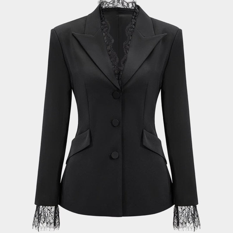 Women's Single Breasted Lace Trim Blazer | Veronica_1
