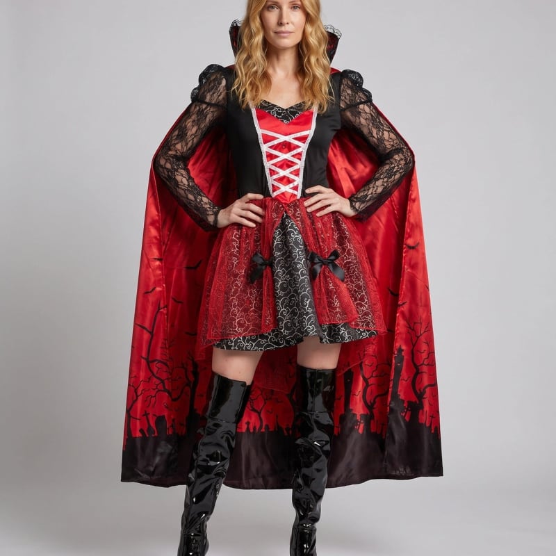 Women's Vampire Costume Dress and Cape Set | Ashleigh_1