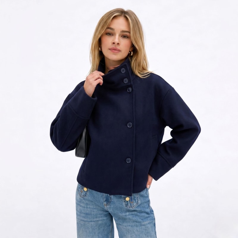 Women's Cropped Funnel Neck Jacket | Sidony_1