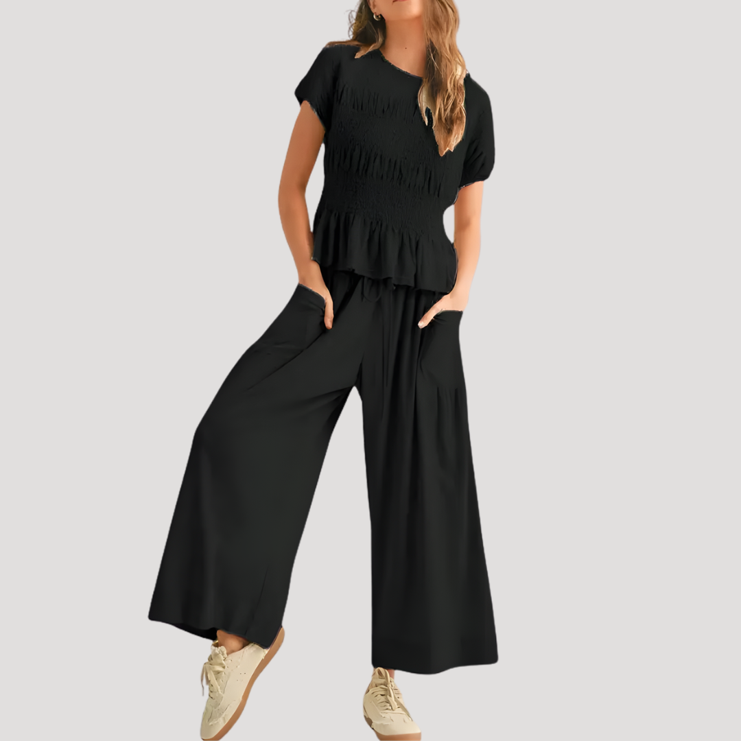 Women's Smocked Wide Leg Trouser Set | Isla
