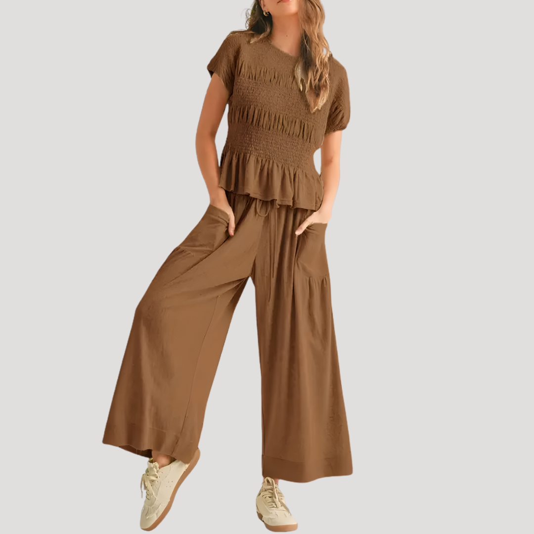 Women's Smocked Wide Leg Trouser Set | Isla
