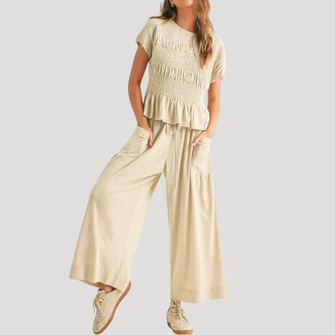 Women's Smocked Wide Leg Trouser Set | Isla